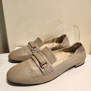 Bruno Magli "Vinny" Taupe Luxe Leather Block Heels Loafers sz. 6.5/37 MSRP $395